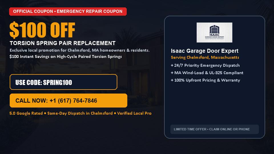 $100 OFF Dual High-Cycle Torsion Spring Replacement in Chelmsford, MA - Isaac Garage Door Expert